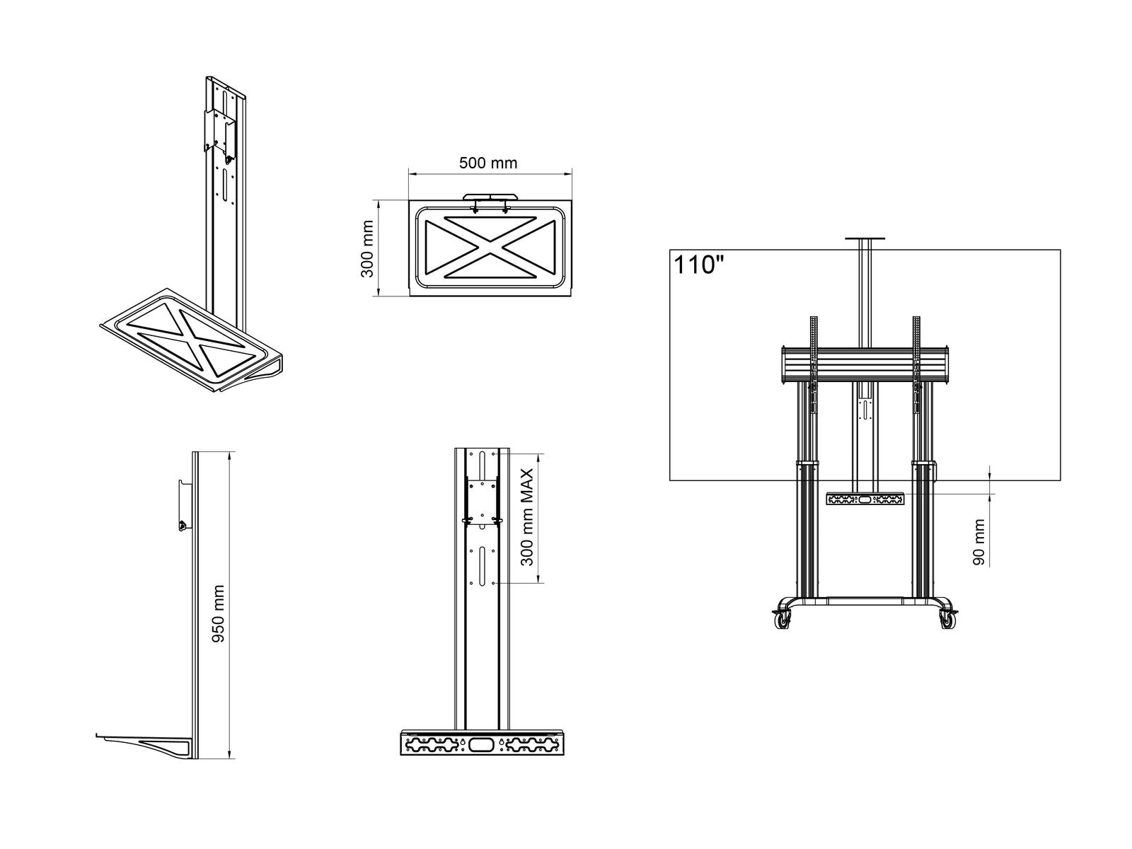 Multibrackets M Motorized Public Floorstand Dual Pillar 180 HD Adjustable Shelf Black | 7350105214394