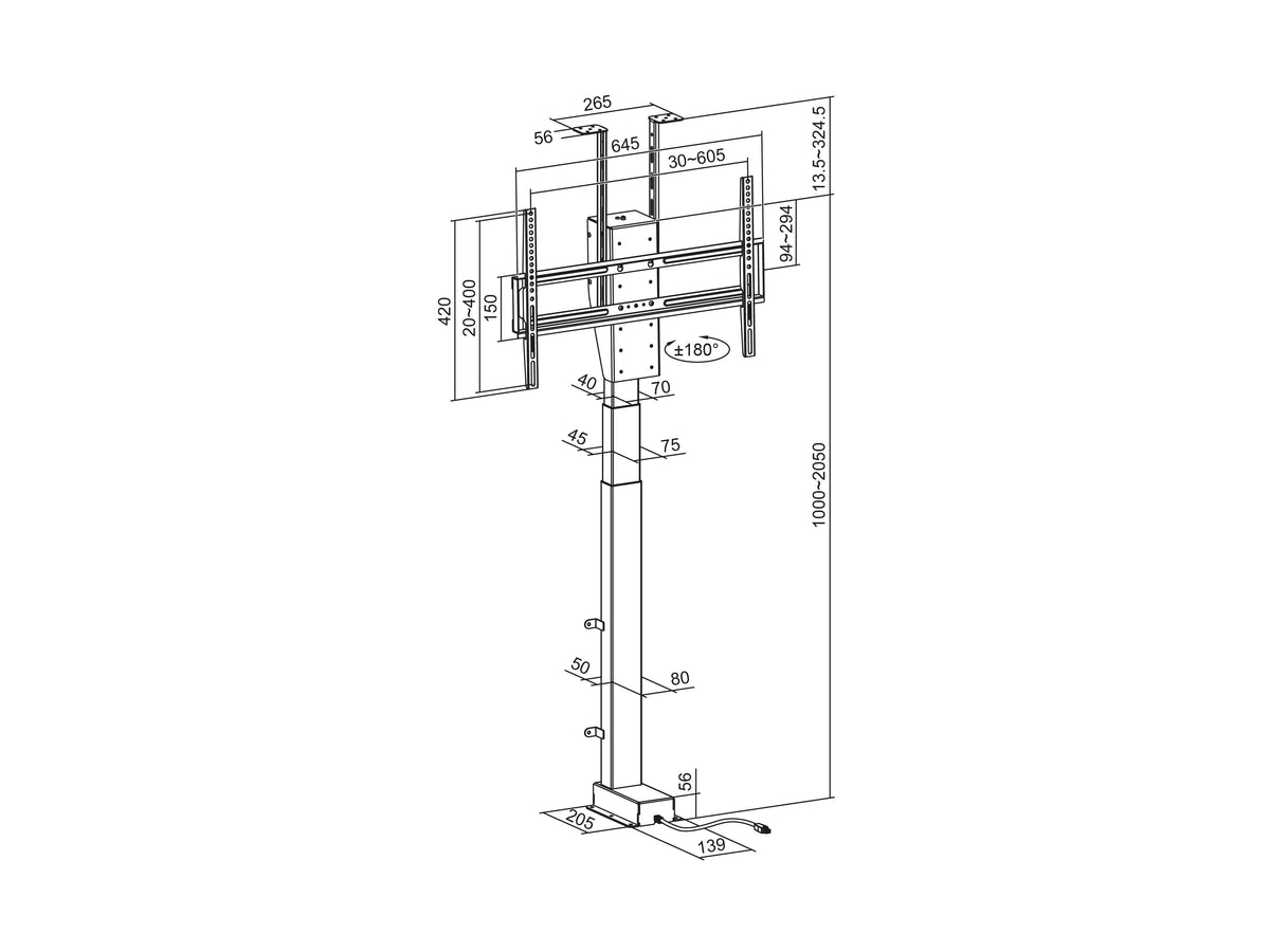 Multibrackets M Motorized X-Large TV Lift Turn for 43–85" Displays – Black | 7340234814923 Motorized TV Lift Multibrackets