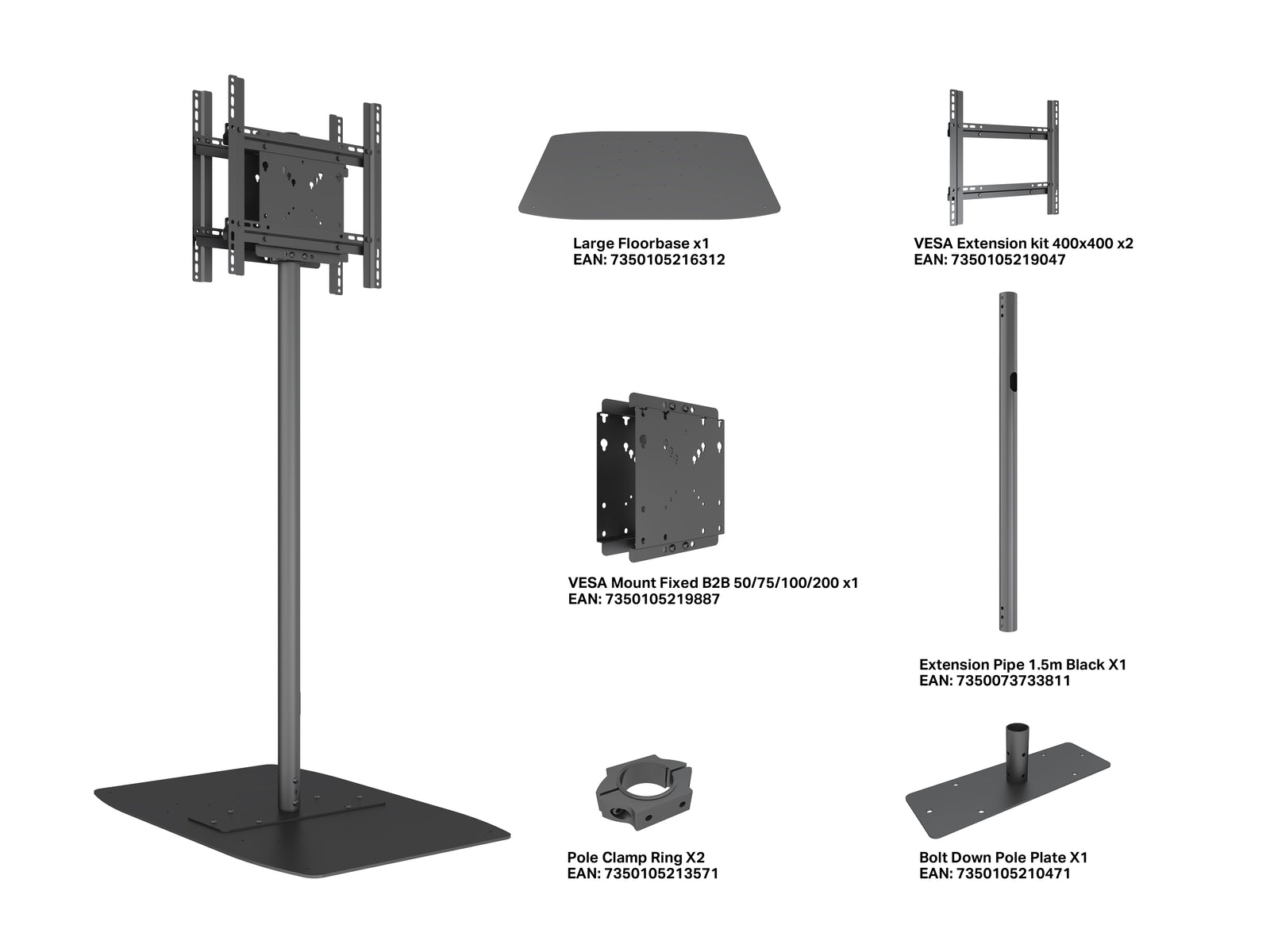 Multibrackets M Pro 1.5m Back-to-Back Floorstand For 32"-65" Screens | 7340234811953 Floor Stand Multibrackets