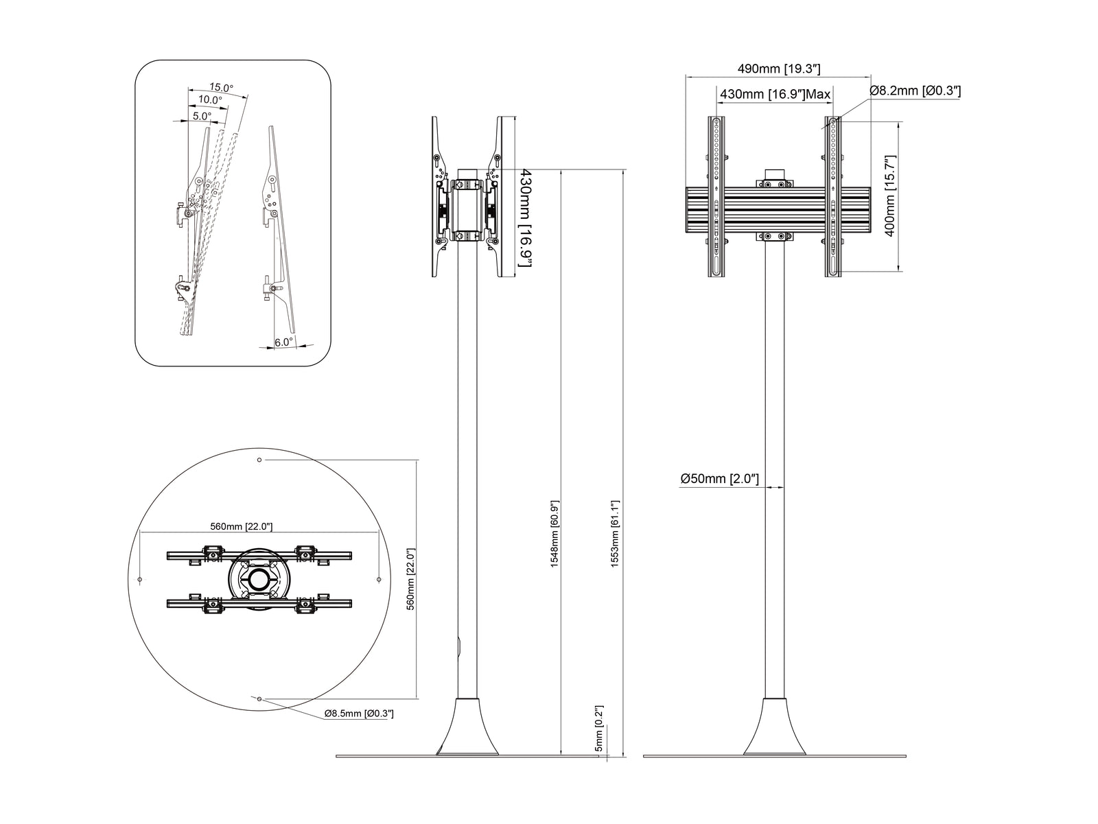 Multibrackets M Pro 1.5m Double Side Single Base Floorstand For 32"-65" Screens | 7350022738232