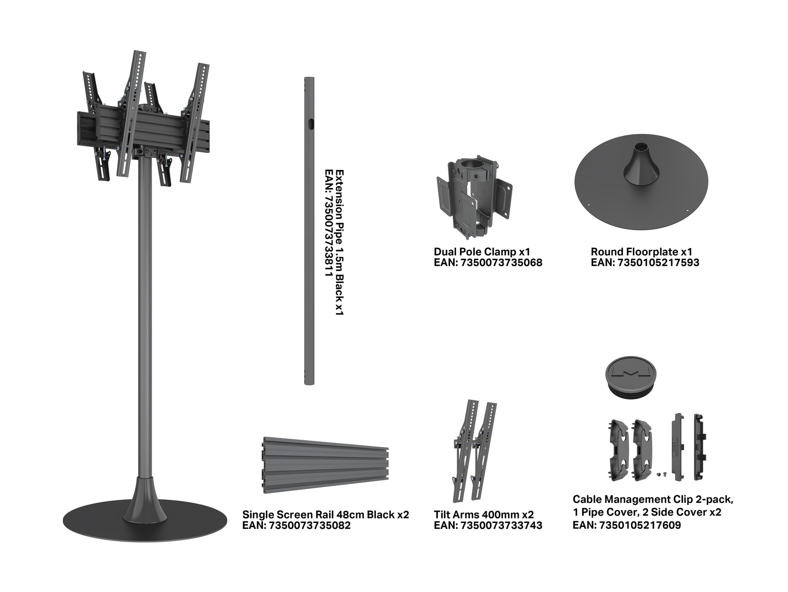 Multibrackets M Pro 1.5m Double Side Single Base Floorstand For 32"-65" Screens | 7350022738232