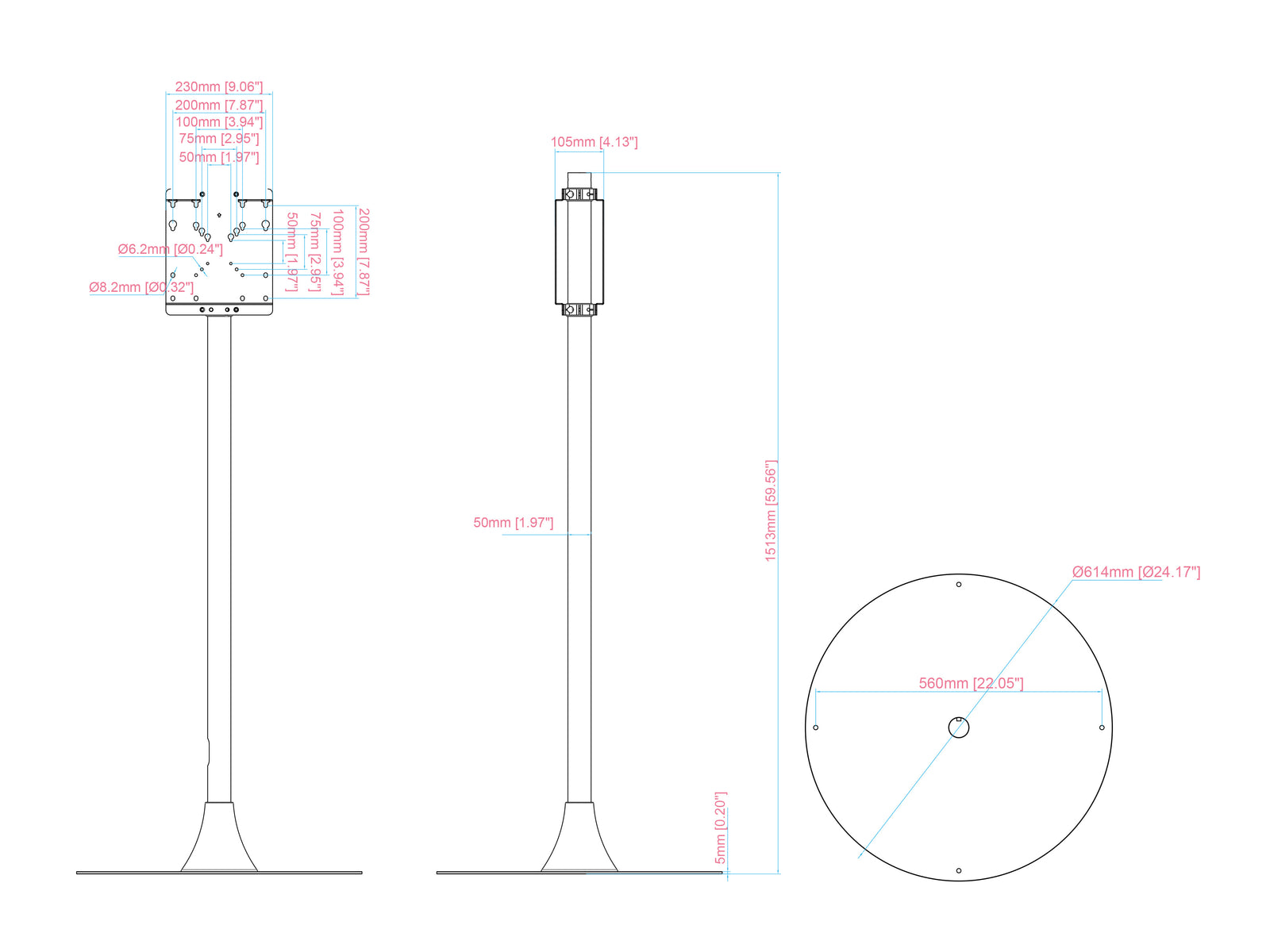 Multibrackets M Pro 1.5m Double Side Single Pole Floorbase For 32"-55" Screens | 7350105219108 Floor Stand Multibrackets