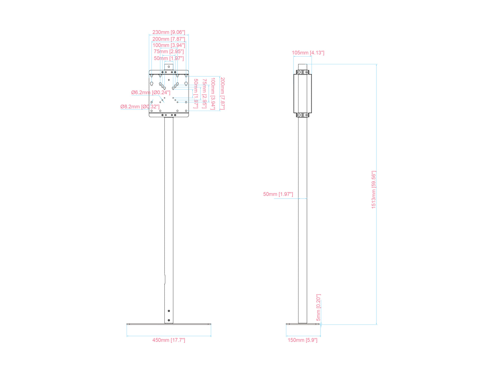 Multibrackets M Pro 1.5m Dual Side Floorstand For 32"-55" Screens | 7350105219917 Floor Stand Multibrackets