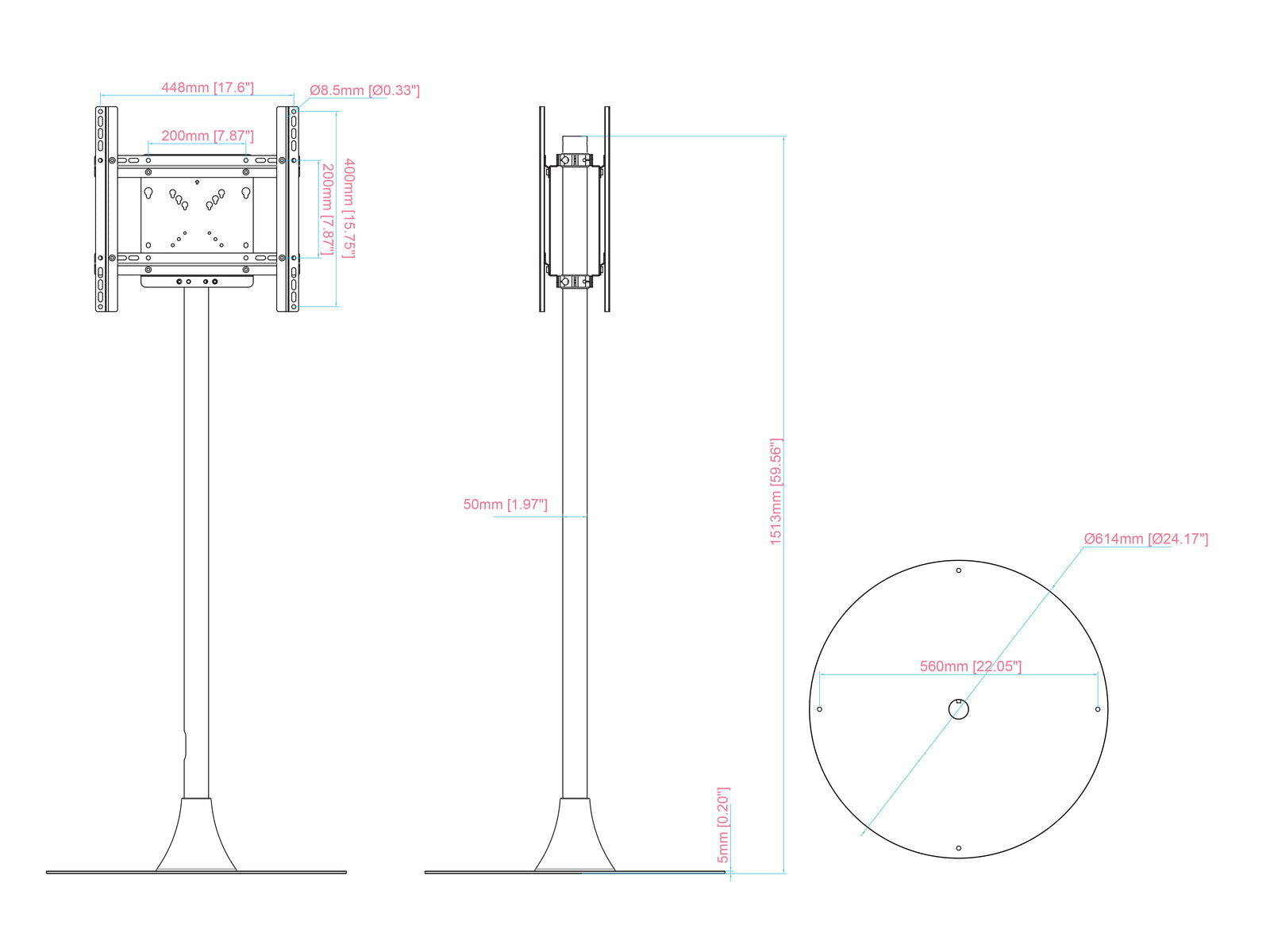 Multibrackets M Pro 1.5m Dual Side Single Pole Floorstand For 32"-65" Screens | 7350105219115 Floor Stand Multibrackets