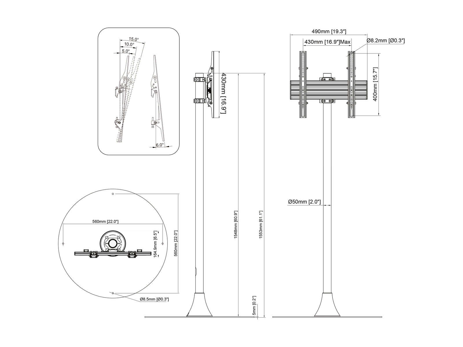 Multibrackets M Pro 1.5m Floor Stand For 32"-65" Screens | 7350105218354 Floor Stand Multibrackets