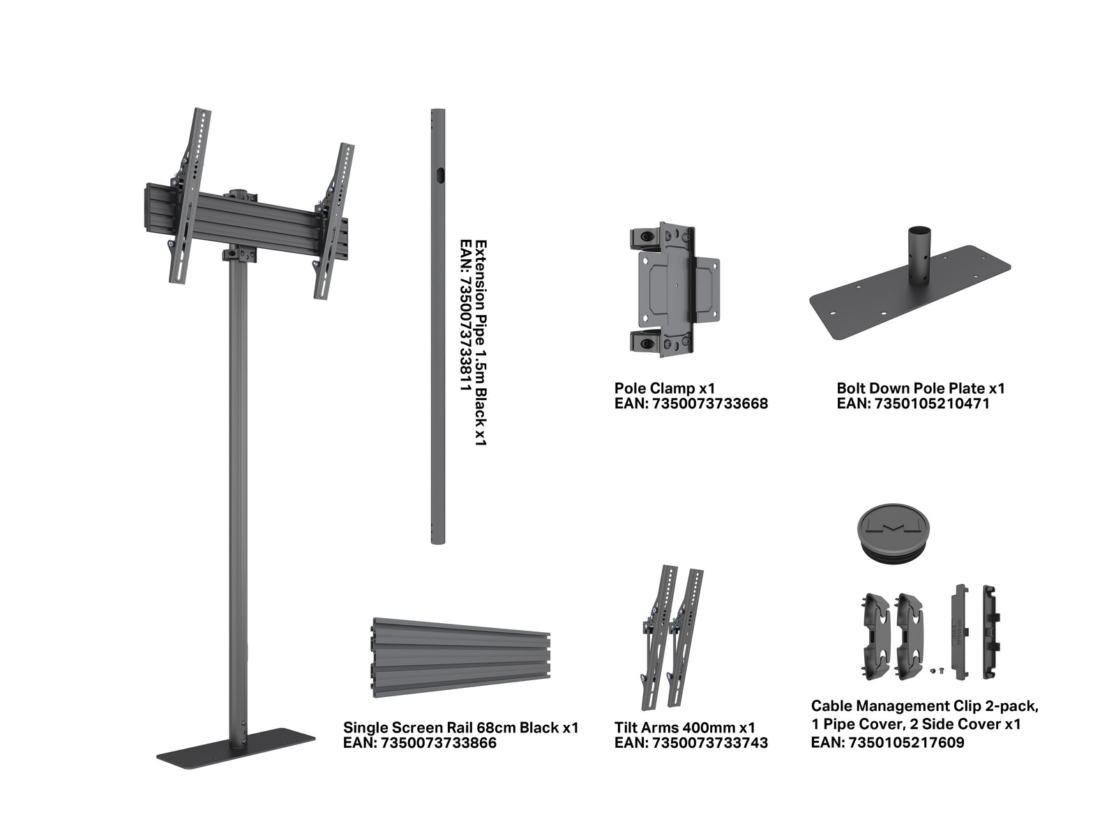Multibrackets M Pro 1.5m Single Pole Floor Stand For 32"-65" Screens | 7340234810147