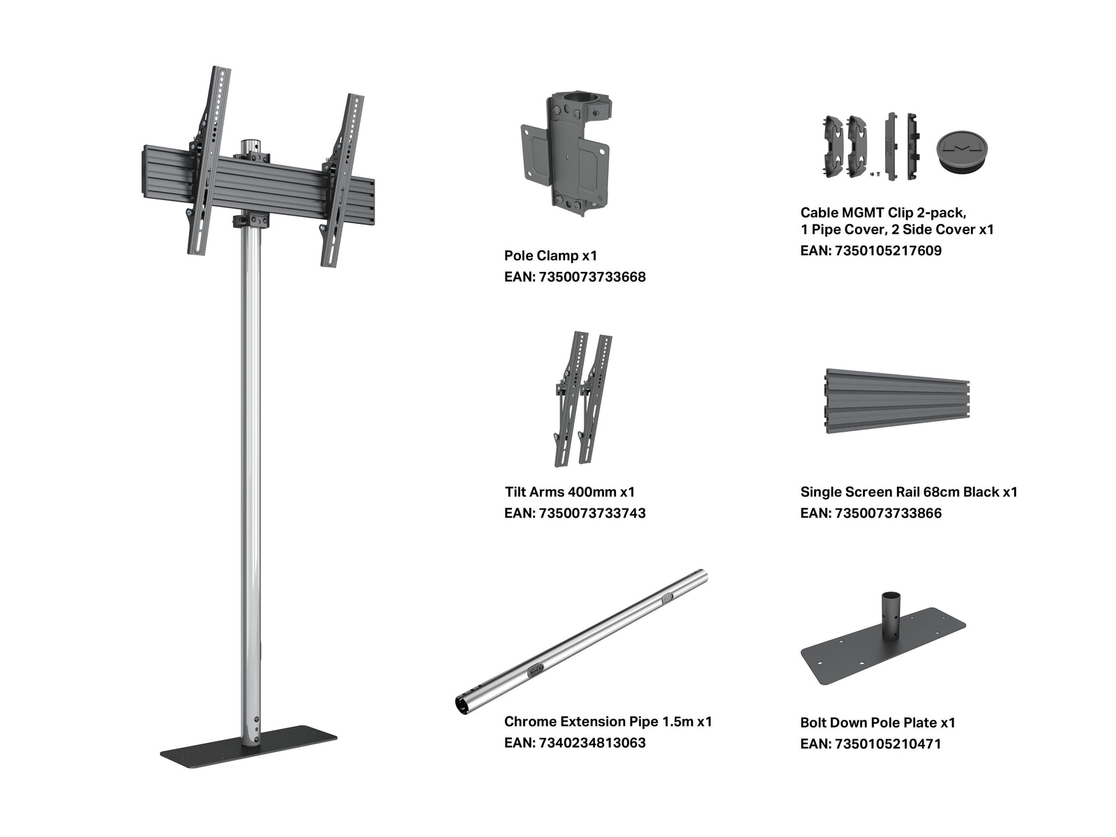 Multibrackets M Pro 1.5m Single Pole Floor Stand For 32"-65" Screens | 7340234813155