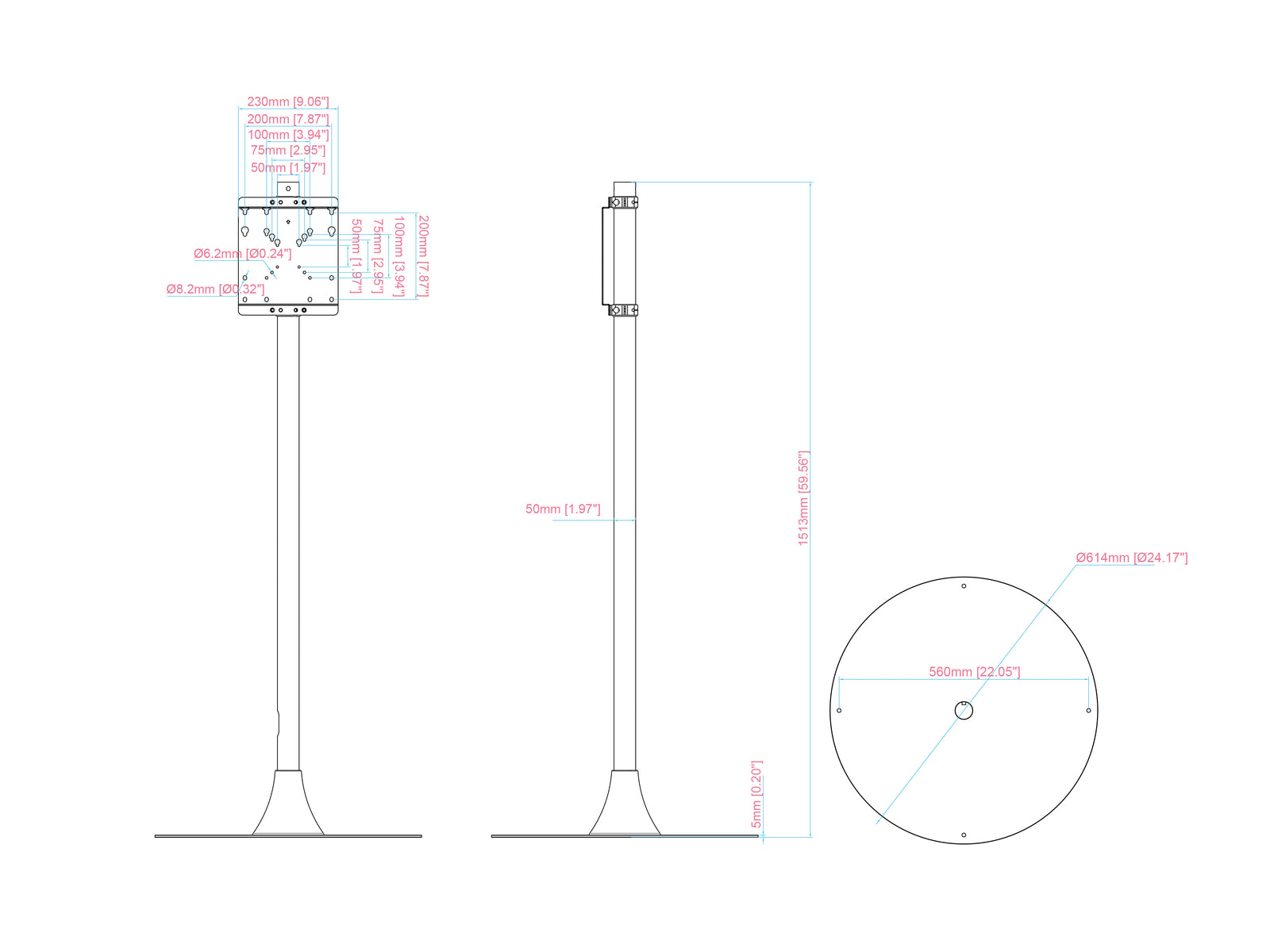 Multibrackets M Pro 1.5m Single Pole Floorbase For 32"-55" Screens | 7350105219085 Floor Stand Multibrackets