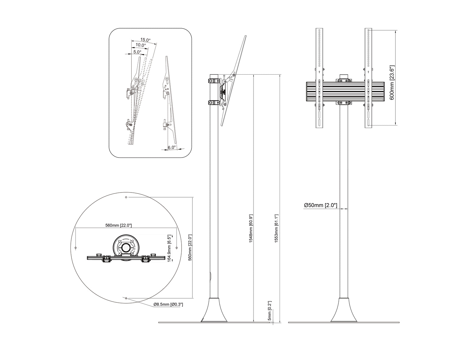 Multibrackets M Pro 1.5m Single Pole Floorstand For 32"-65" Screens | 7350105218361 Floor Stand Multibrackets