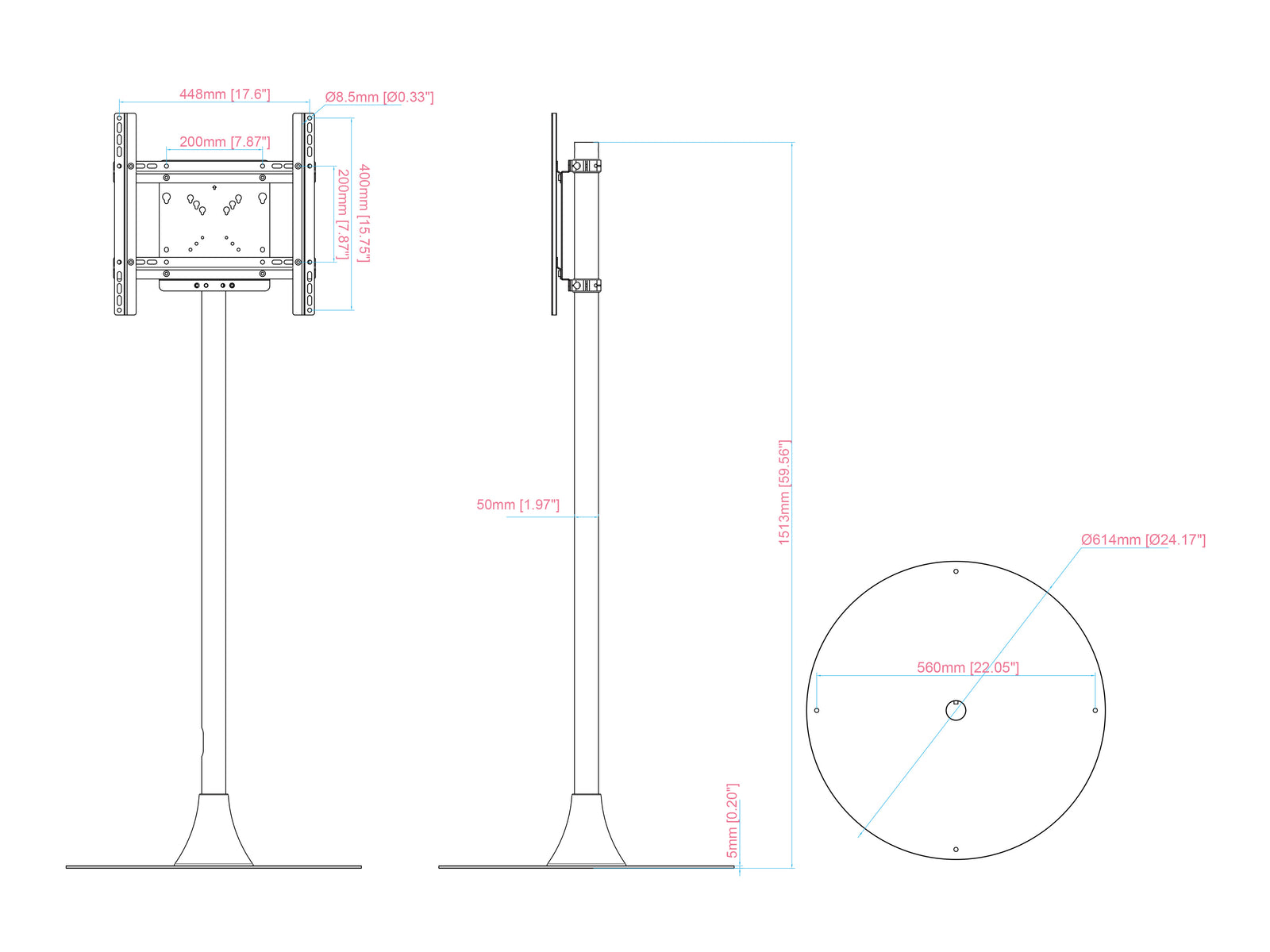 Multibrackets M Pro 1.5m Single Pole Floorstand For 32"-65" Screens | 7350105219092 Floor Stand Multibrackets