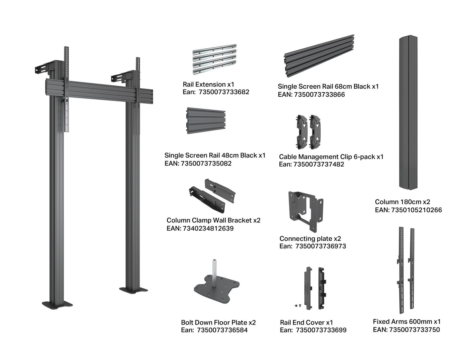 Multibrackets M Pro 1.8m Fixed Floor to Wall Column For 75"-115" Screens | 7340234812660