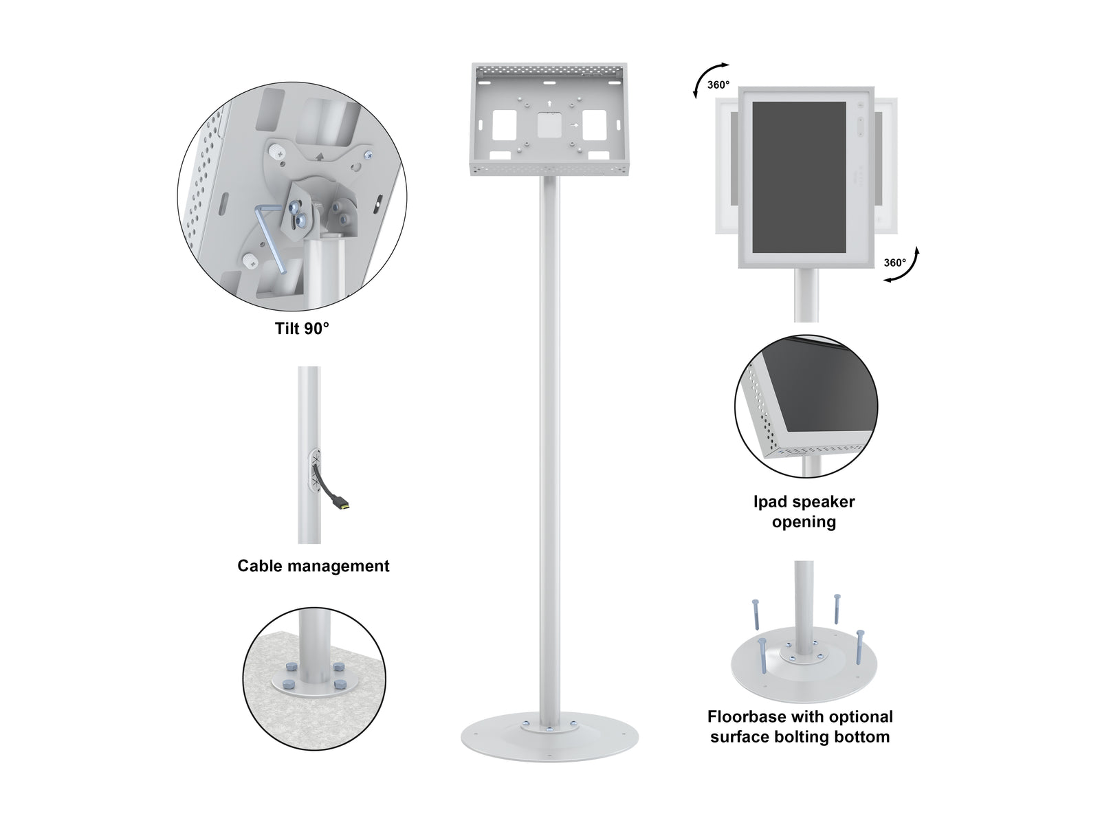 Multibrackets M Pro 1m Single Pole Floorbase For 7"-30" Screens | 7350073738212