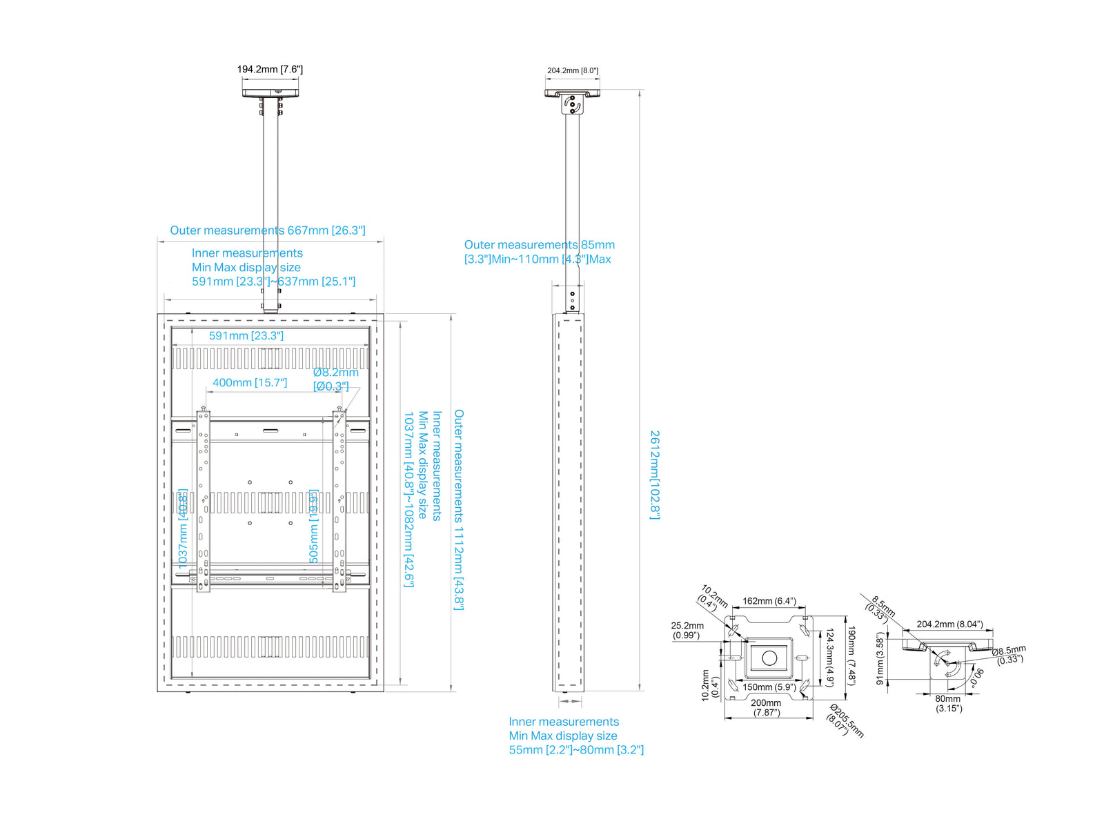 Multibrackets M Pro 46" High Brightness Ceiling Digital Signage Enclosure - Black | 7340234810383