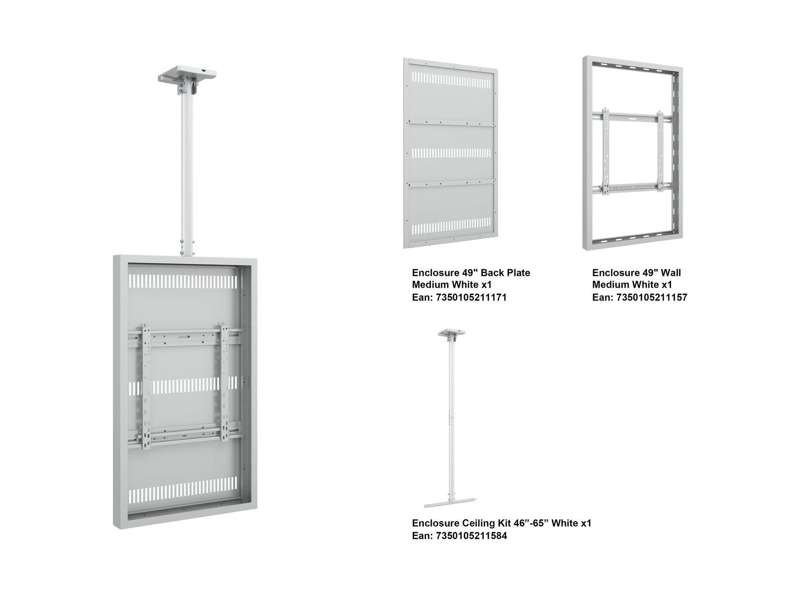 Multibrackets M Pro 49" Ceiling Mount Digital Signage Enclosure – White | 7340234811359 Signage Display Enclosures Multibrackets