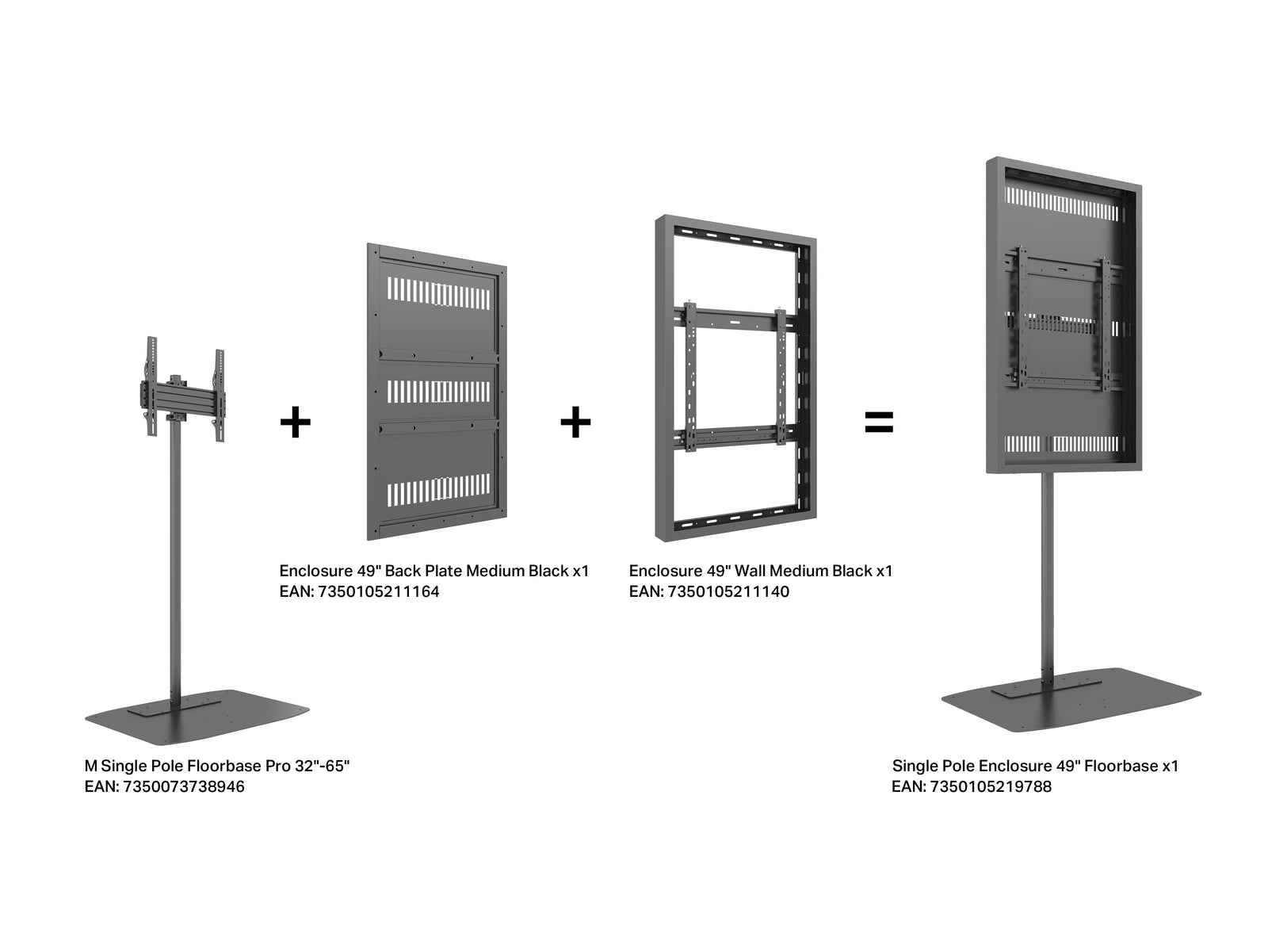 Multibrackets M Pro 49" Single Pole Digital Signage Enclosure with Floorbase | 7350105219788