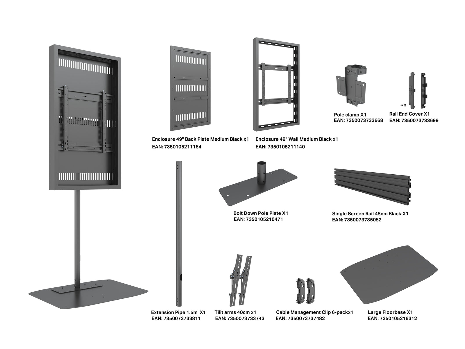 Multibrackets M Pro 49" Single Pole Digital Signage Enclosure with Floorbase | 7350105219788