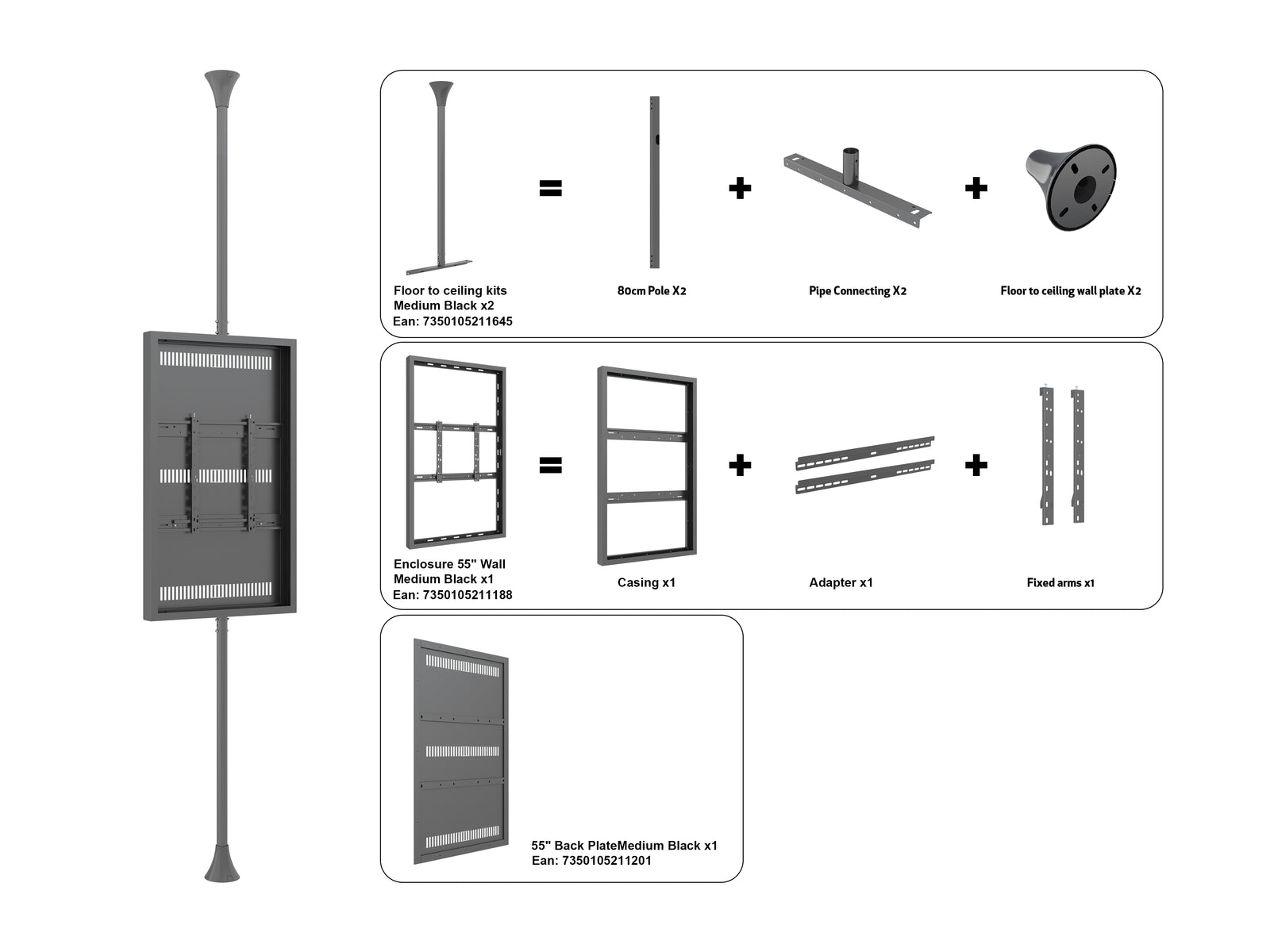 Multibrackets M Pro 55" Floor-to-Ceiling Digital Signage Enclosure - Black | 7350105213106