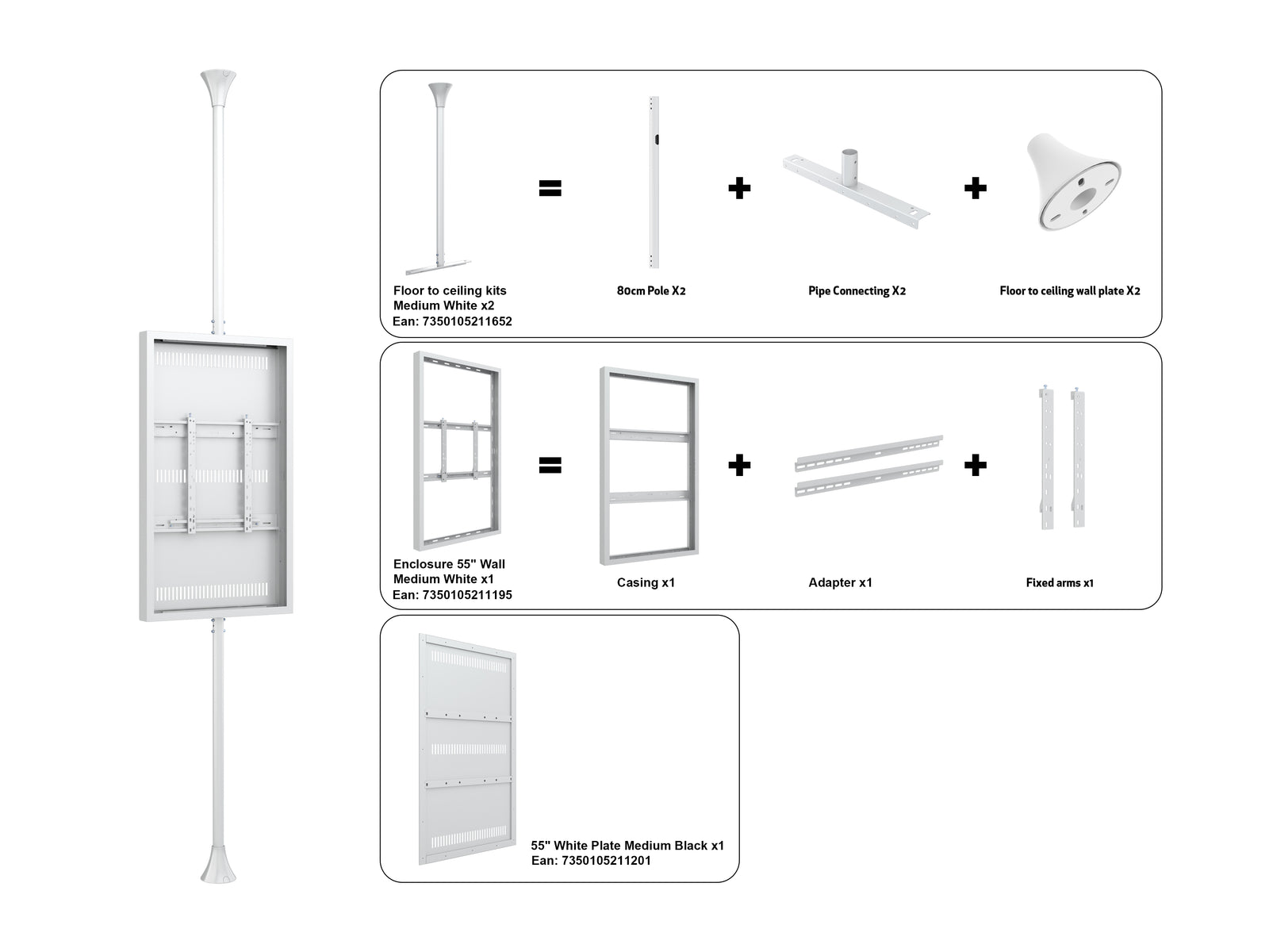 Multibrackets M Pro 55" Floor-to-Ceiling Digital Signage Enclosure - White | 7350105213113