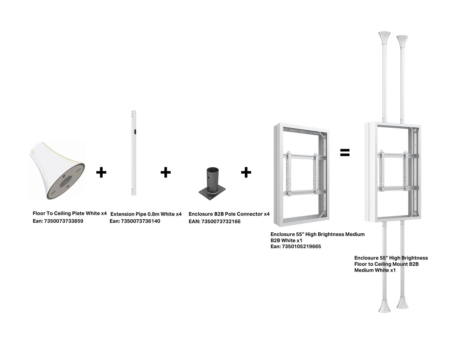 Multibrackets M Pro 55" High Brightness B2B Digital Signage Enclosure – White | 7350105219665 Signage Display Enclosures Multibrackets