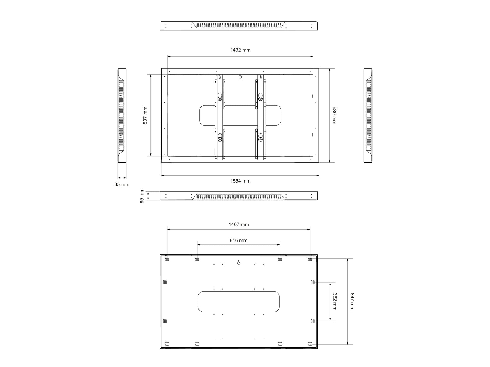 Multibrackets M Pro 65" Indoor Wall Landscape Digital Signage Enclosure – Black | 7350105218088 Signage Display Enclosures Multibrackets