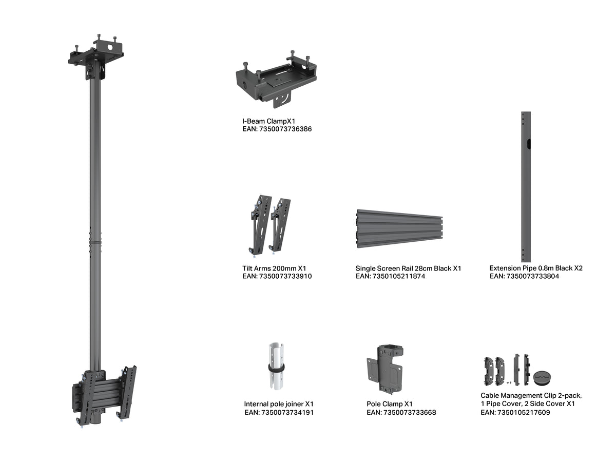 Multibrackets M Pro Ceiling Mount 24–42" VESA 200 – Black | 7340234816903 Ceiling Mount Bracket Multibrackets