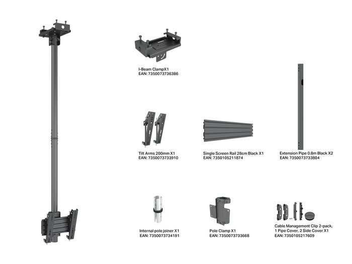 Multibrackets M Pro Ceiling Mount 24–42" VESA 200 – Black | 7340234816903 Ceiling Mount Bracket Multibrackets