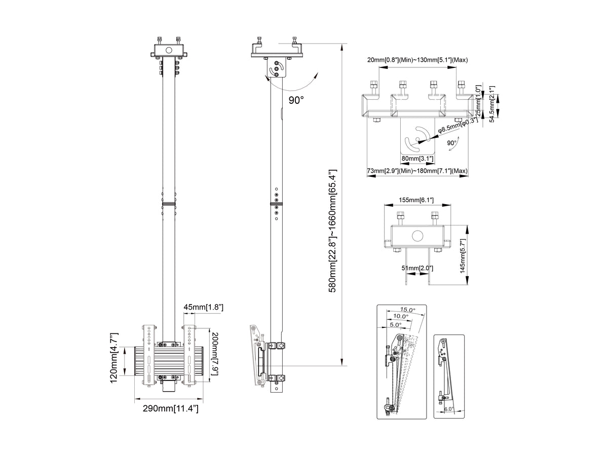 Multibrackets M Pro Ceiling Mount 24–42" VESA 200 – Black | 7340234816903 Ceiling Mount Bracket Multibrackets