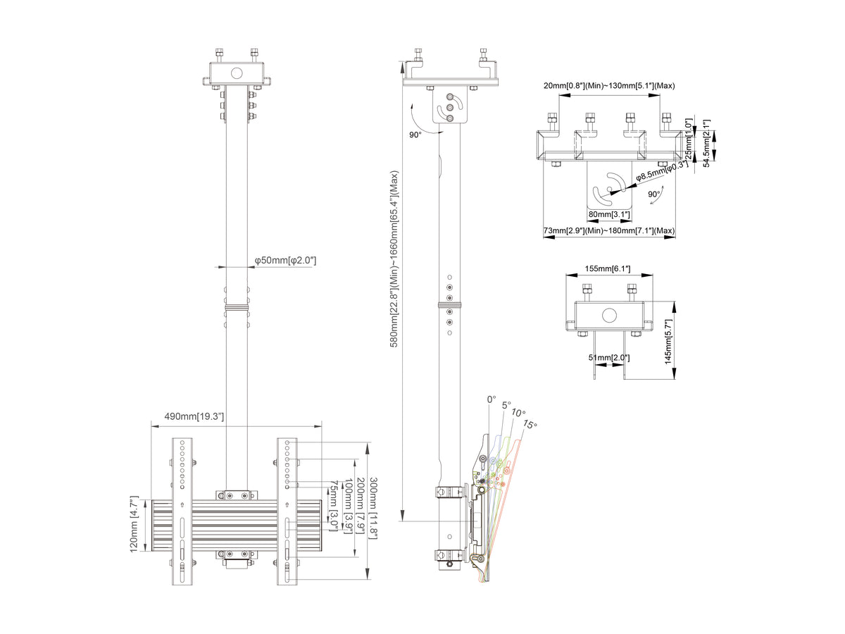 Multibrackets M Pro Ceiling Mount 32–50" VESA 300 – Black | 7340234816910 Ceiling Mount Bracket Multibrackets
