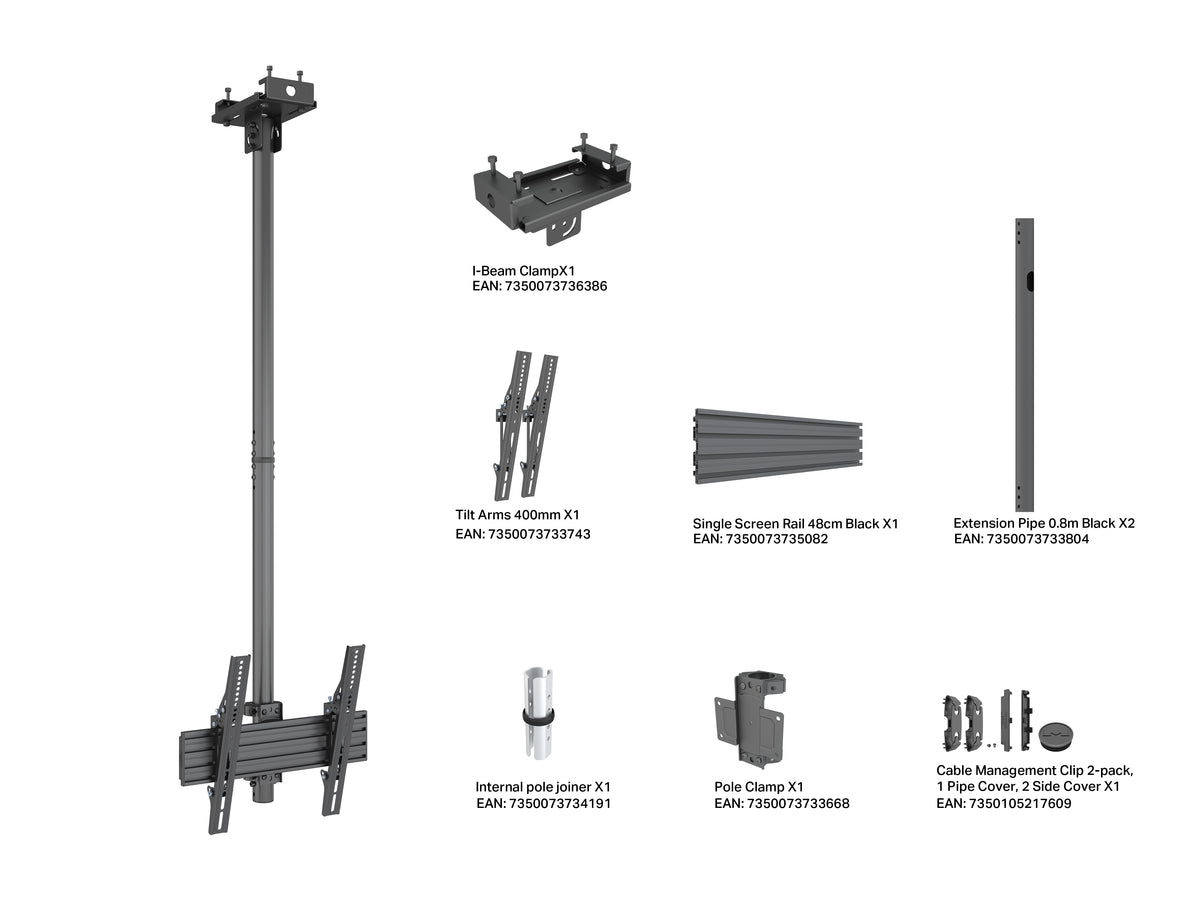 Multibrackets M Pro Ceiling Mount 32–65" VESA 400 – Black | 7340234816927 Ceiling Mount Bracket Multibrackets