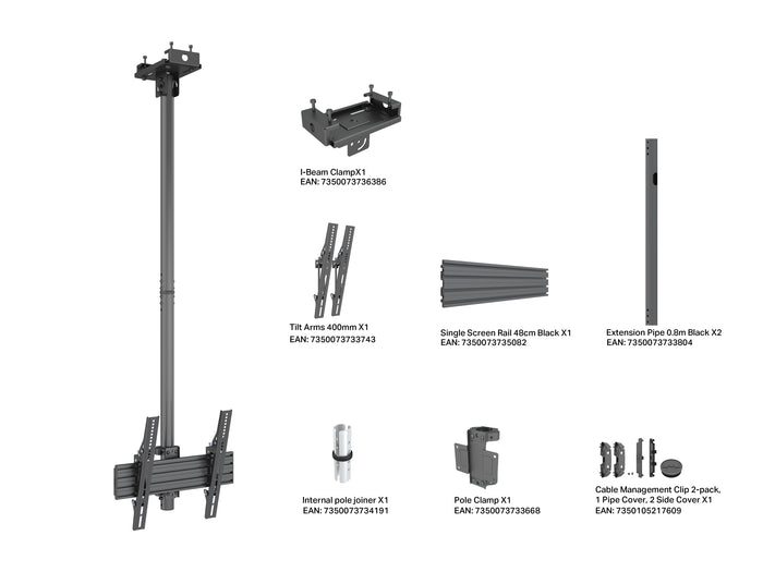 Multibrackets M Pro Ceiling Mount 32–65" VESA 400 – Black | 7340234816927 Ceiling Mount Bracket Multibrackets
