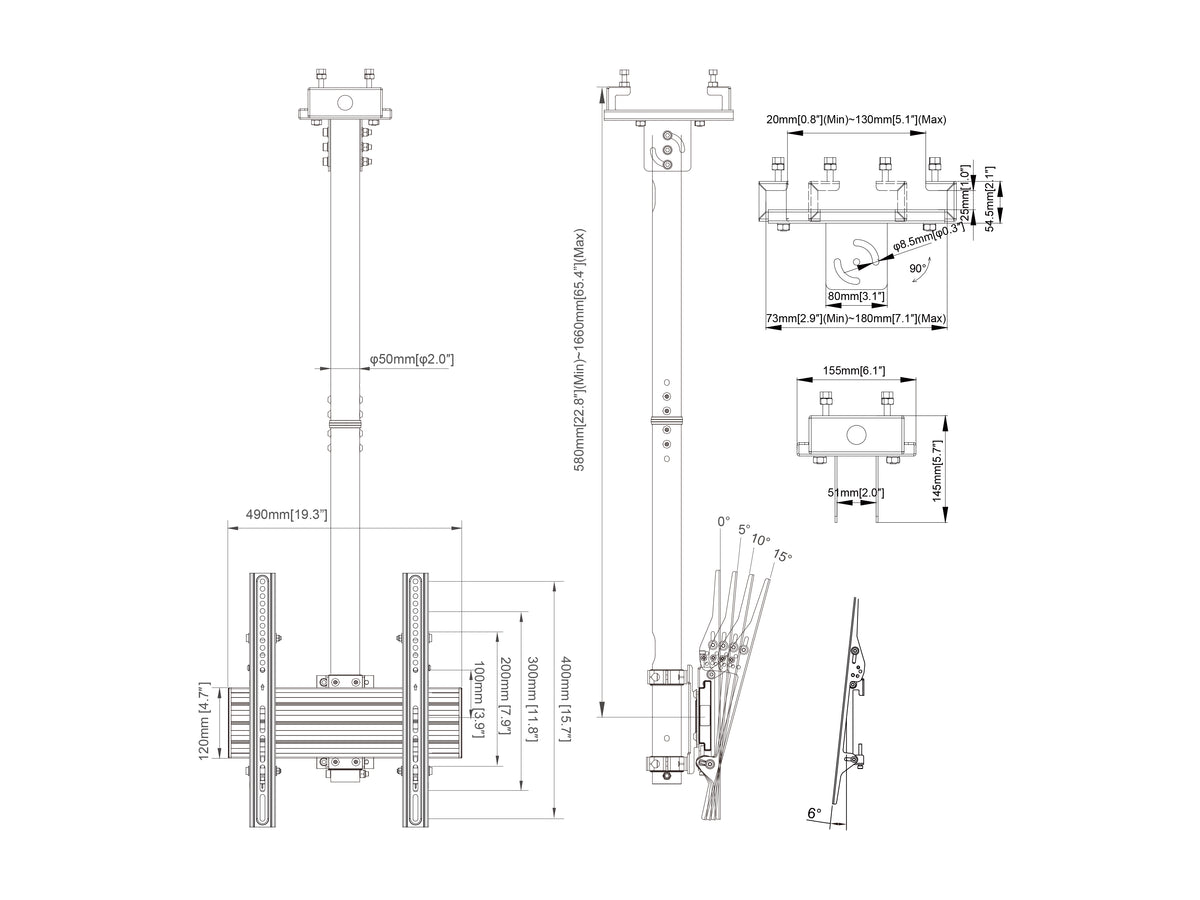 Multibrackets M Pro Ceiling Mount 32–65" VESA 400 – Black | 7340234816927 Ceiling Mount Bracket Multibrackets