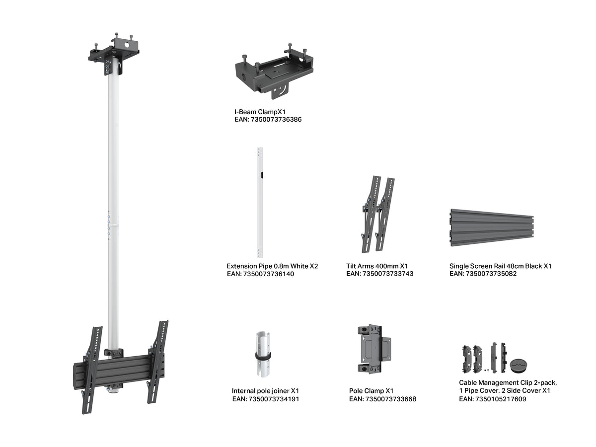Multibrackets M Pro Ceiling Mount 32–65" VESA 400 – White | 7340234816934 Ceiling Mount Bracket Multibrackets