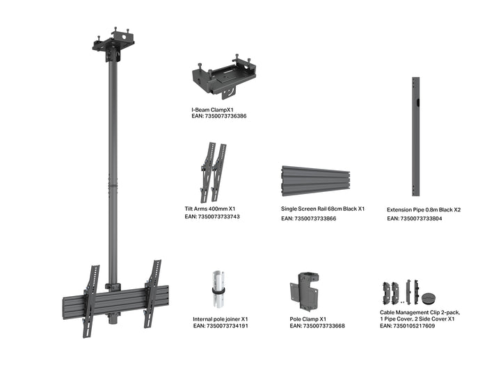 Multibrackets M Pro Ceiling Mount 40–65" VESA 600x400 – Black | 7340234816941 Ceiling Mount Bracket Multibrackets