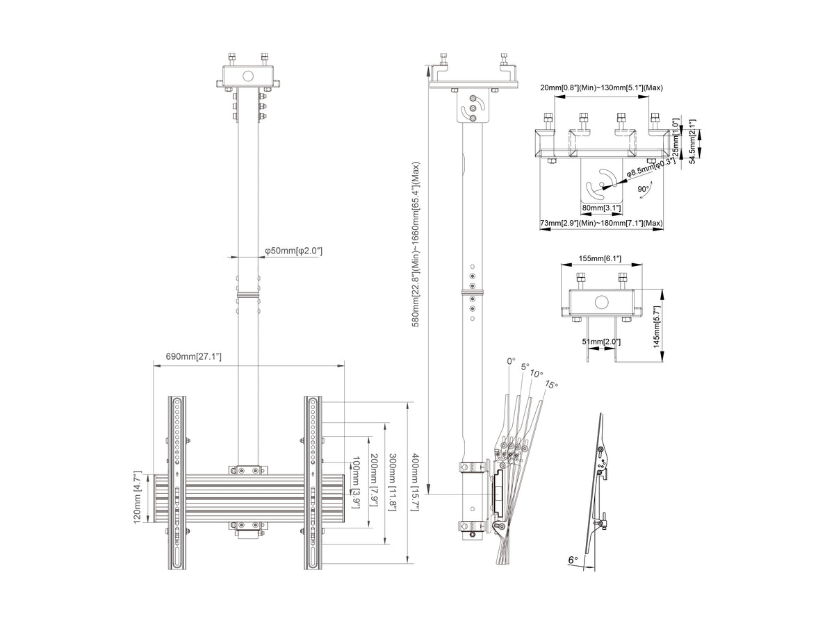 Multibrackets M Pro Ceiling Mount 40–65" VESA 600x400 – Black | 7340234816941 Ceiling Mount Bracket Multibrackets