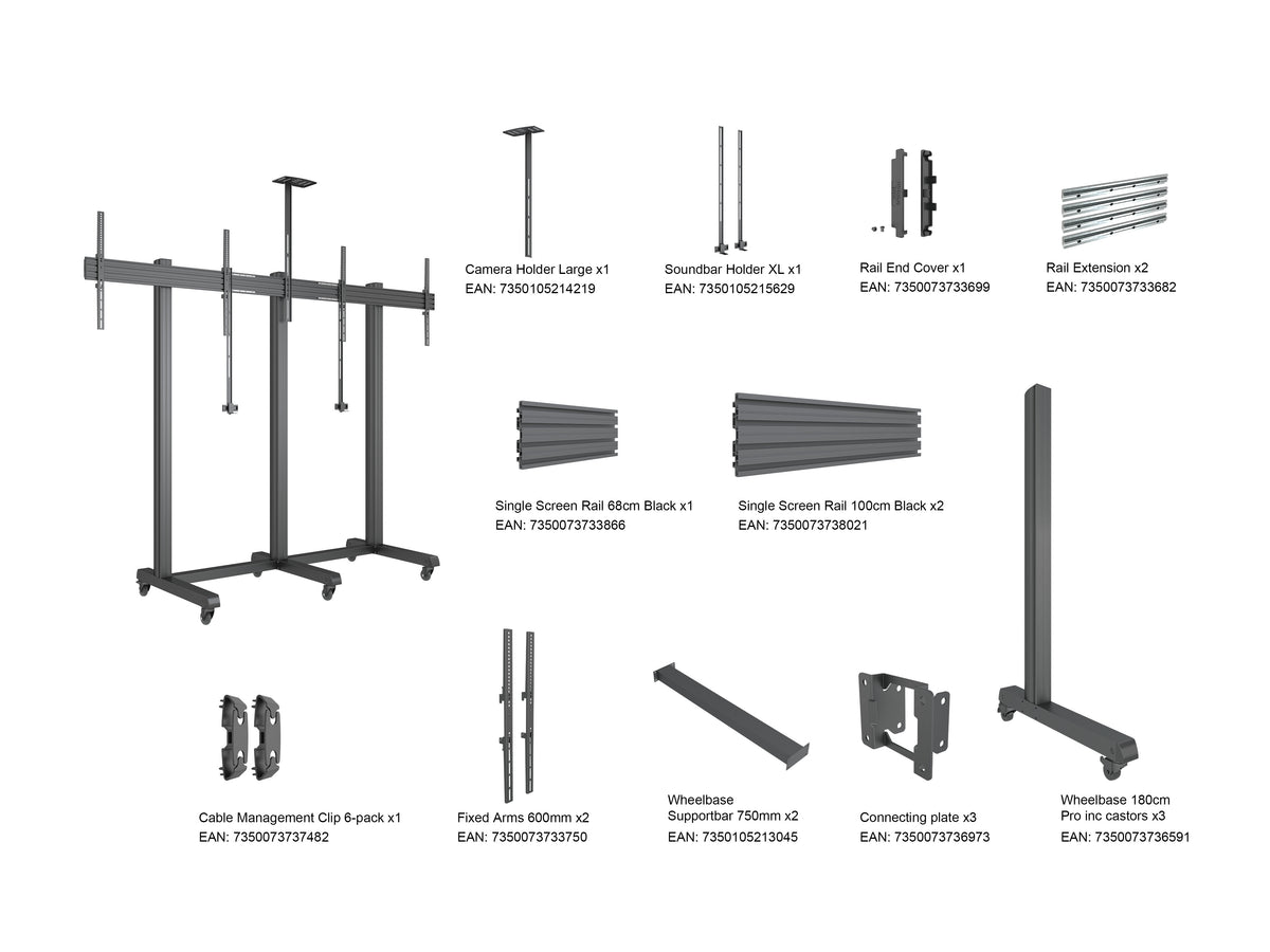 Multibrackets M Pro Collaboration Side by Side Dual Display Floorstand for 32"-75" Screens | 7340234810765 Floor Stand Multibrackets