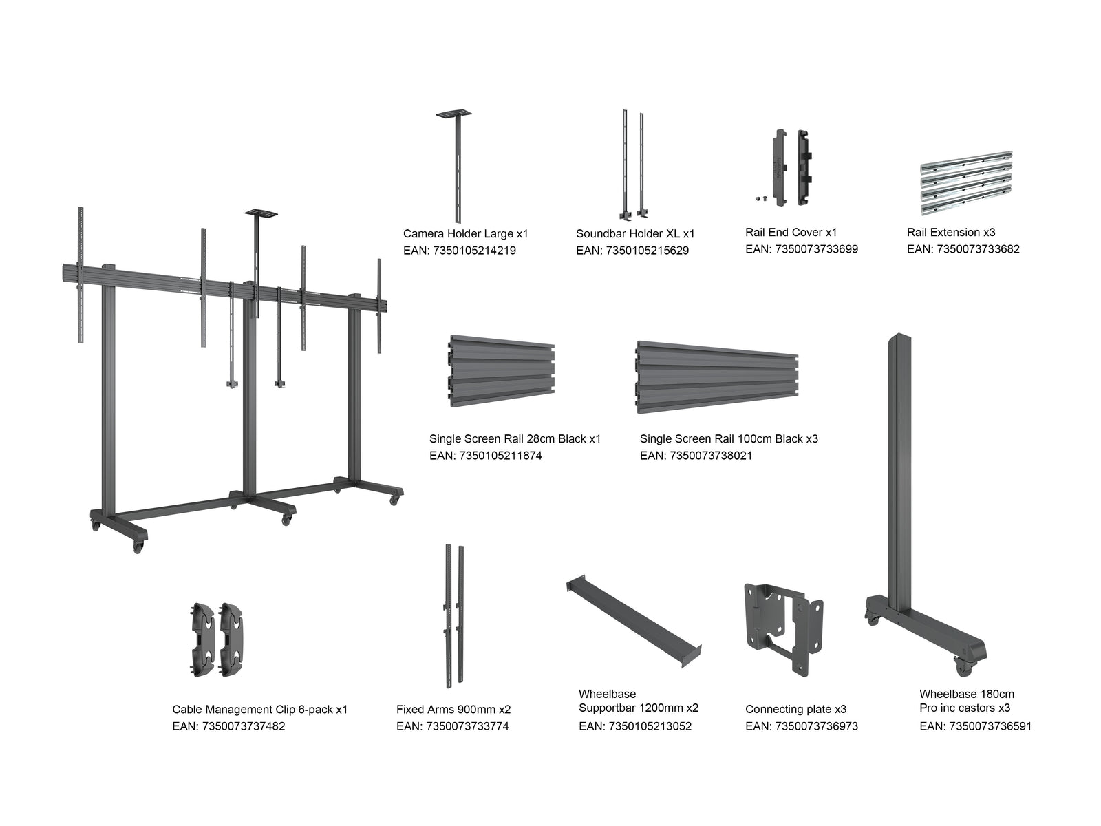 Multibrackets M Pro Collaboration Side by Side Dual Display Floorstand for 75"-90" Screens | 7340234810772 Floor Stand Multibrackets