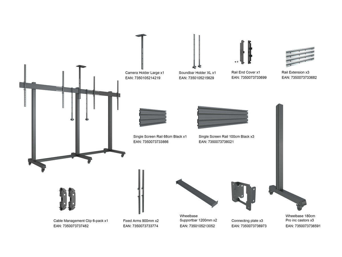 Multibrackets M Pro Collaboration Side by Side Dual Display Floorstand for 85"-100" Screens | 7340234810789 Floor Stand Multibrackets