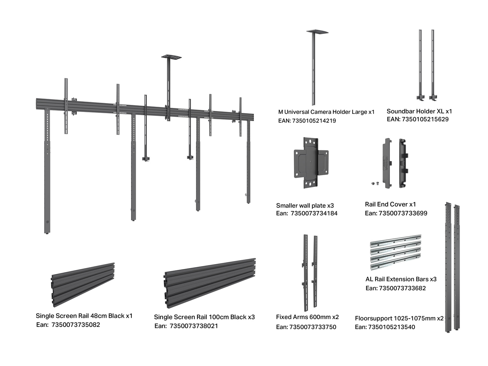 Multibrackets M Pro Collaboration Side by Side Dual Display Mount For 75"-98" Screens | 7340234812325 Wall Mount Bracket Multibrackets