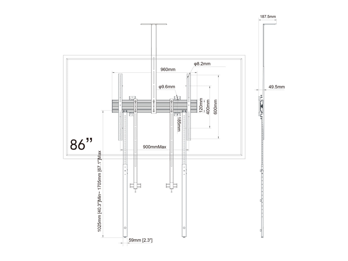 Multibrackets M Pro Collaboration Wall Mount with Floor Support VESA 900x600 | 7340234810833 Wall Mount Bracket Multibrackets