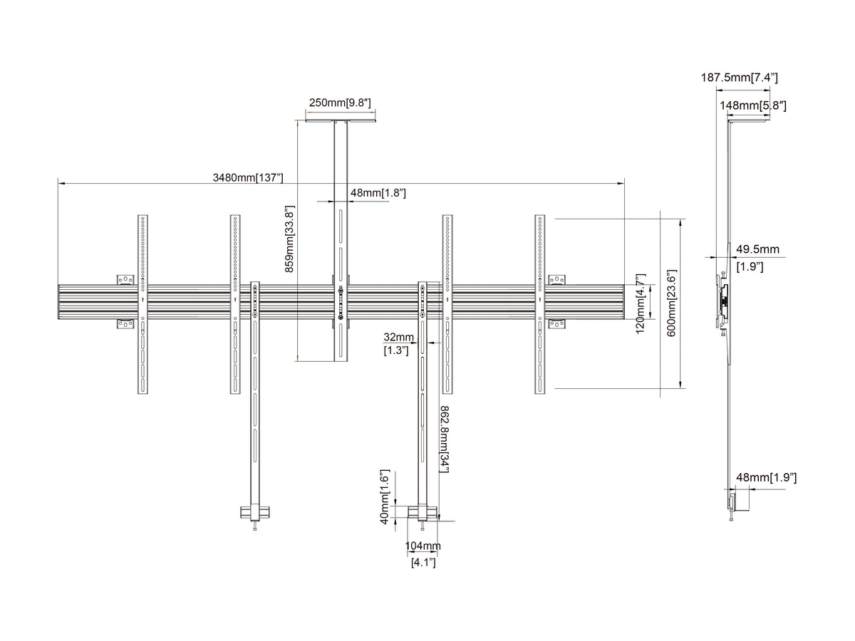 Multibrackets M Pro Dual 98" Collaboration Side by Side Wall Mount | 7340234812318 Wall Mount Bracket Multibrackets
