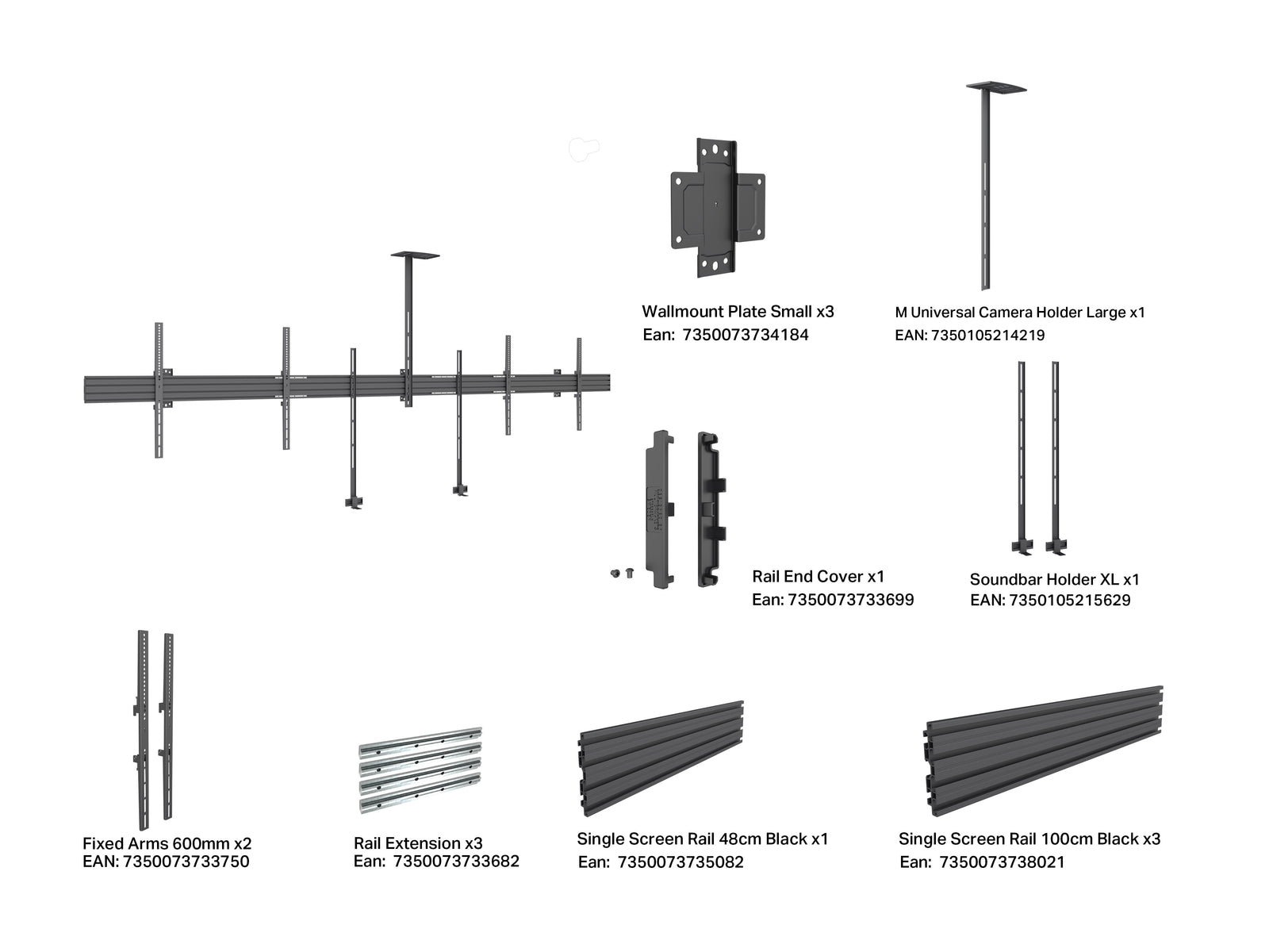 Multibrackets M Pro Dual 98" Collaboration Side by Side Wall Mount | 7340234812318 Wall Mount Bracket Multibrackets