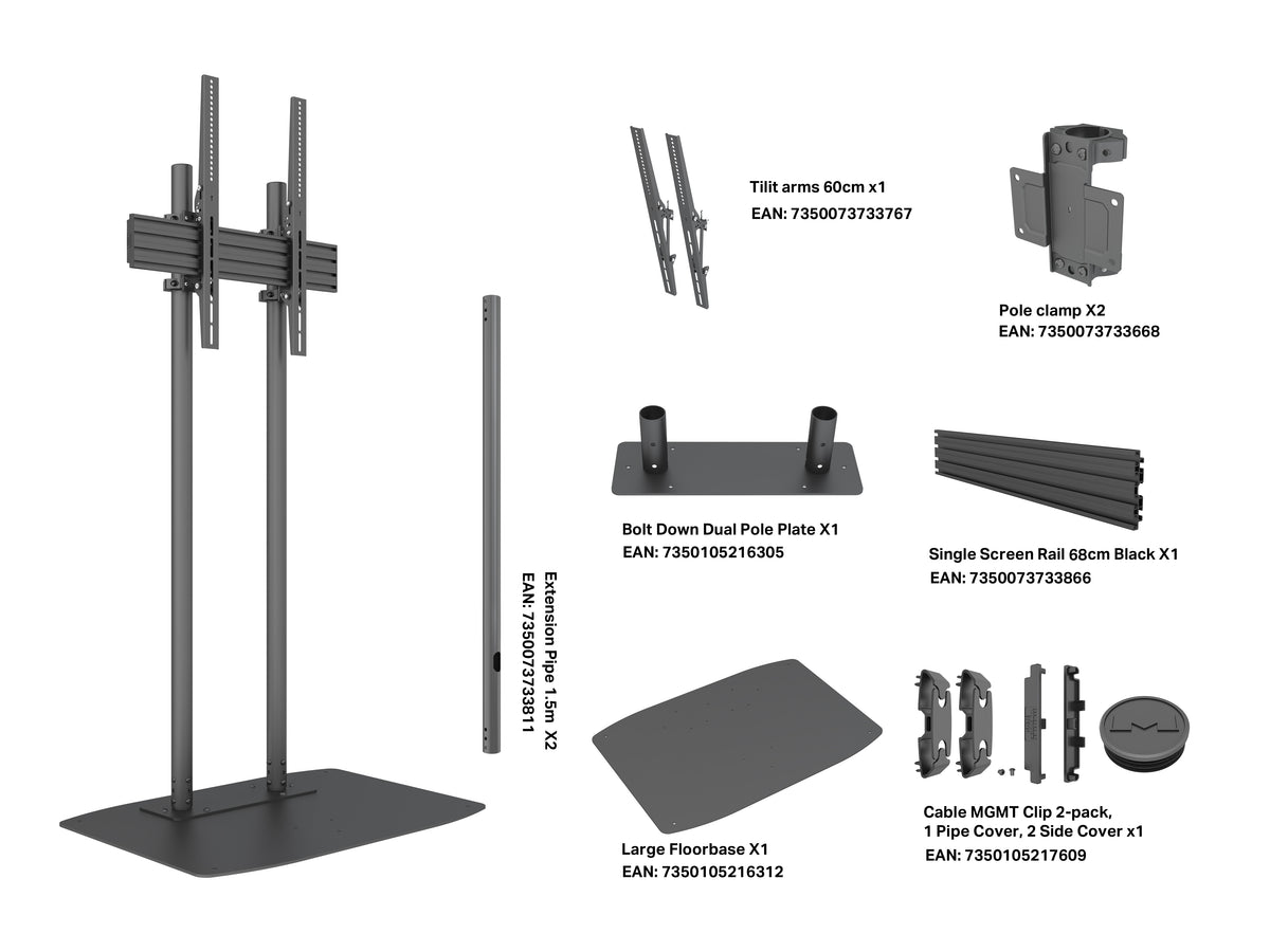 Multibrackets M Pro Dual Pole Floor Stand 55–90" VESA 600x600 – Black | 7340234816651 Floor Stand Multibrackets
