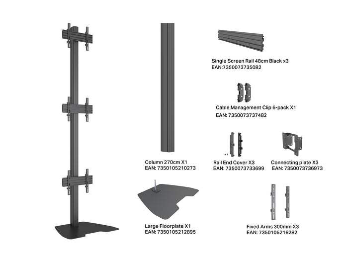 Multibrackets M Pro Floor Stand 32–55" VESA 300x300 1.8m – Black | 7340234816606 Floor Stand Multibrackets