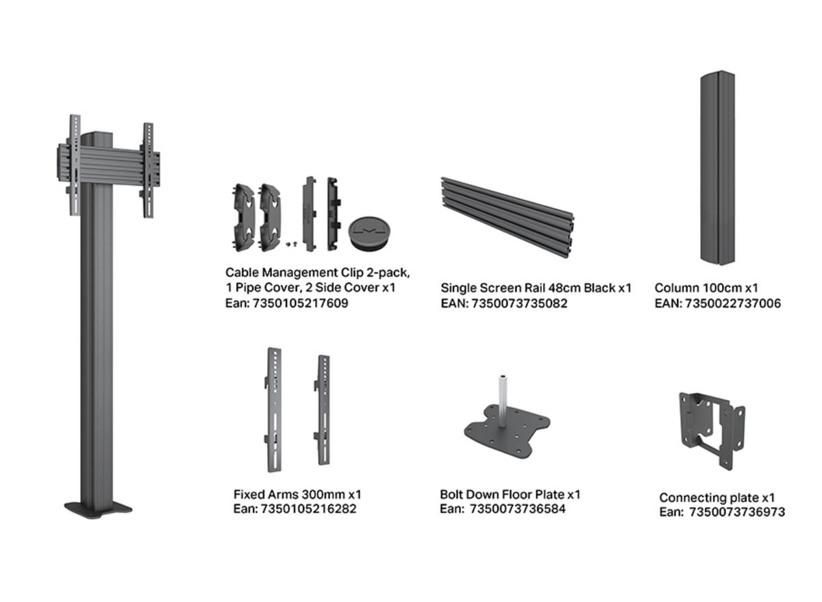 Multibrackets M Pro Floormount Column Stand VESA 300x300 – Black | 7340234817177 Floor Stand Multibrackets