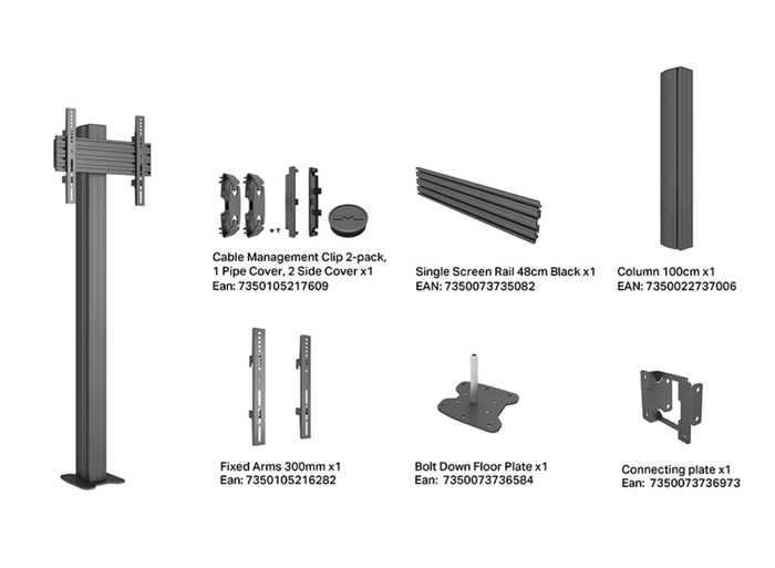 Multibrackets M Pro Floormount Column Stand VESA 300x300 – Black | 7340234817177 Floor Stand Multibrackets