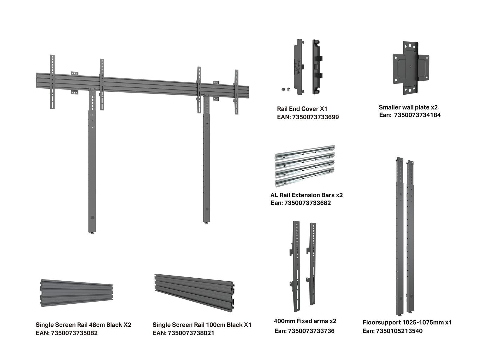 Multibrackets M Pro MBW2U Wall Mount with Floor Support - Max VESA 600x400 | 7350105214011 Wall Mount Bracket Multibrackets