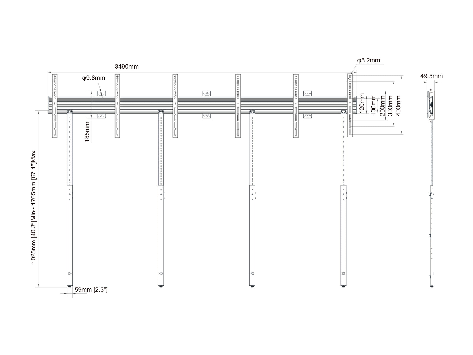 Multibrackets M Pro MBW3U Triple Screen Wall Mount with Floor Support | 7350105214028 Wall Mount Bracket Multibrackets