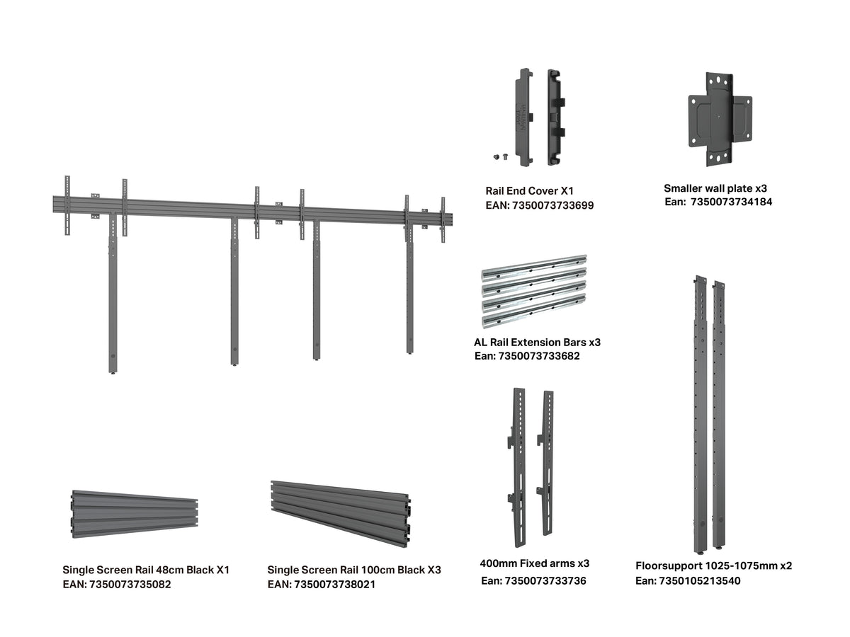 Multibrackets M Pro MBW3U Triple Screen Wall Mount with Floor Support | 7350105214028 Wall Mount Bracket Multibrackets