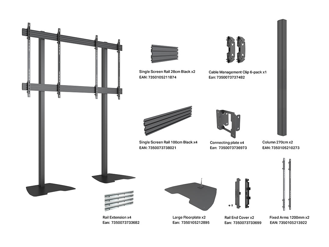Multibrackets M Pro Mobile Floor Stand 85–115" VESA 600x1200 – Black | 7340234814251 Floor Stand Multibrackets