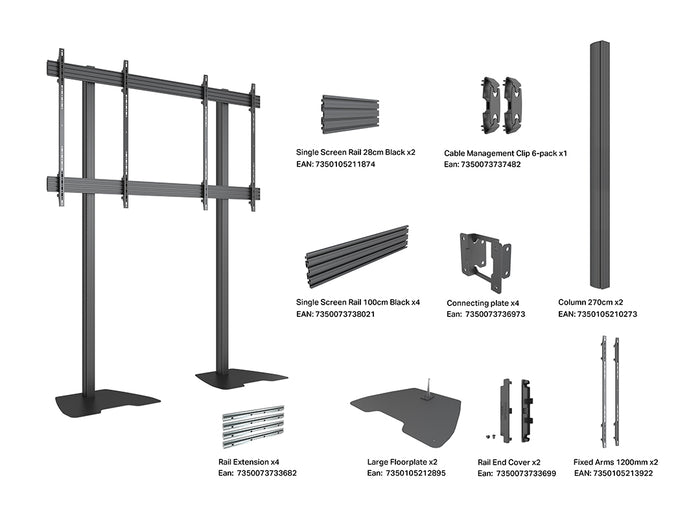 Multibrackets M Pro Mobile Floor Stand 85–115" VESA 600x1200 – Black | 7340234814251 Floor Stand Multibrackets